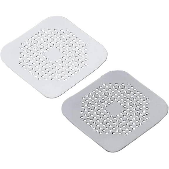 Drain Hair Catcher Square Silicone Trap Shower Drain Cover with Suction Cups for Bathroom Bathtub Kitchen Filter Flat Strainer, 2 Pack