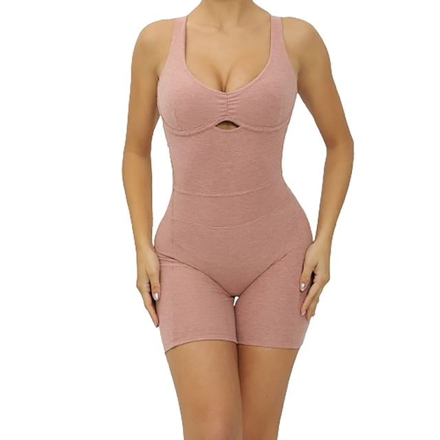 Timegard Combinaisons Courtes pour Femmes Col Rond Sans Manches Dos Nu Justaucorps Court Ajusté Entraînement Gym Combinaison