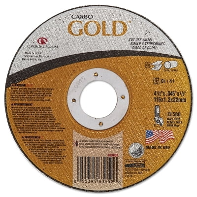 Carbo GoldCut Reinforced Aluminum Oxide Abrasive, 4-1/2 in dia, 0.045 in Thick, 7/8 in Arbor, 30 Grit | Bundle of 2 Packs