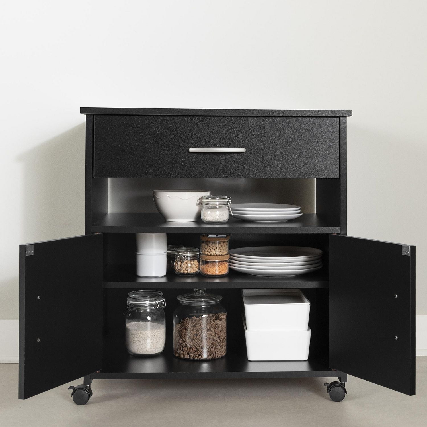 South Shore Axess Microwave Cart on Wheels, in Pure White