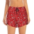 thumbnail image 2 of Pofeuu Red Paisley Floral Print Women's Athletic Shorts Running Workout Shorts Tummy Control Quick Dry Gym Shorts with Pockets Double layer sports shorts-Large, 2 of 7
