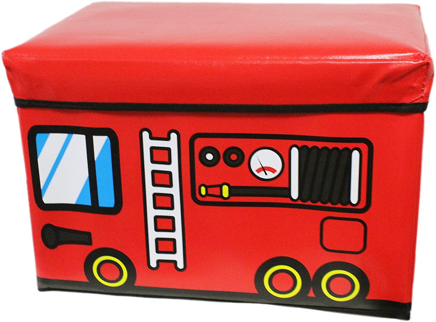 18in Red Fire Engine Folding Storage Stool - Toy Storage