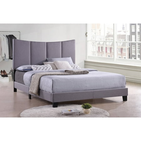 Full Headboard And Footboard Selah Upholstered Panel Bed, Gray Polyester, Full, With Solid Wood Legs, Headboard, Footboard, Rails, Slats ()