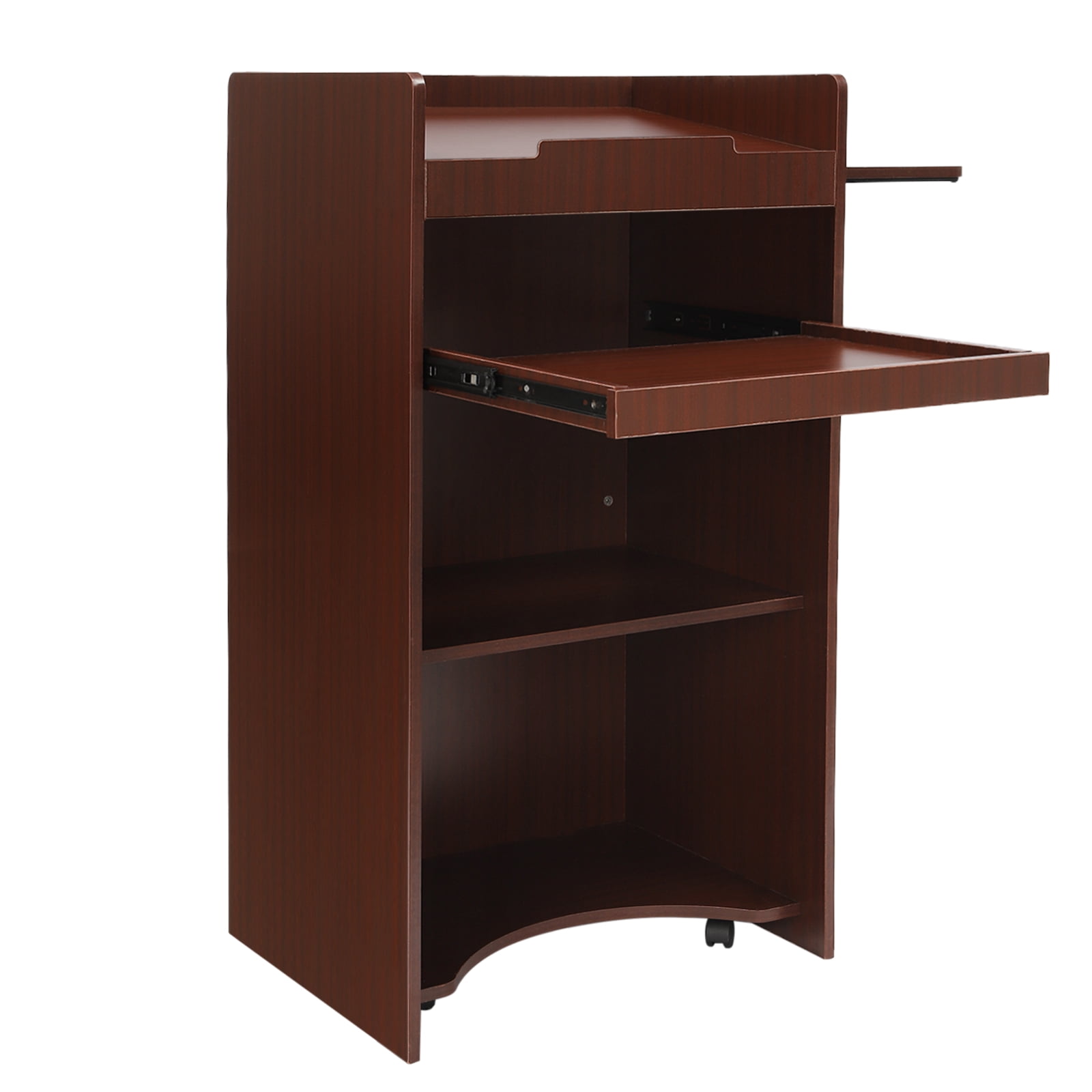 Wooden Lecterns & Podiums Standing Desk with Side Shelf and Keyboard Tray for Churches Classrooms Reddish-Brown 23.6*15.7*45.7in Heavy Duty