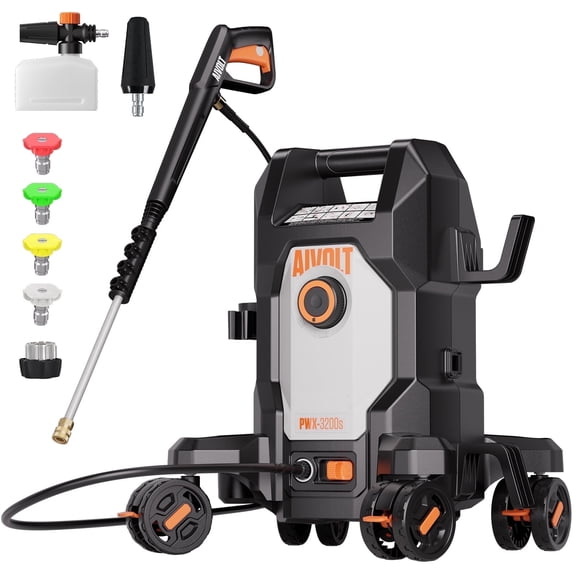 AIVOLT Corded Electric Pressure Washer 4800 PSI, 1.76 GPM, 4 Nozzles, Soap Tank, Anti-Tipping, 36ft Cable, 25ft Hose Cold Water Power Washer