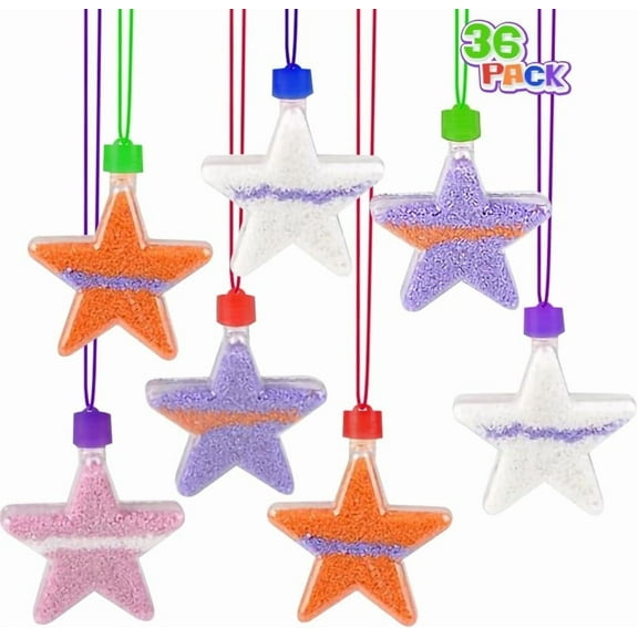ArtCreativity Star Sand Art Bottle Necklaces, Set of 36 Craft Kit with Screw-On Caps, Party Favors for Kids