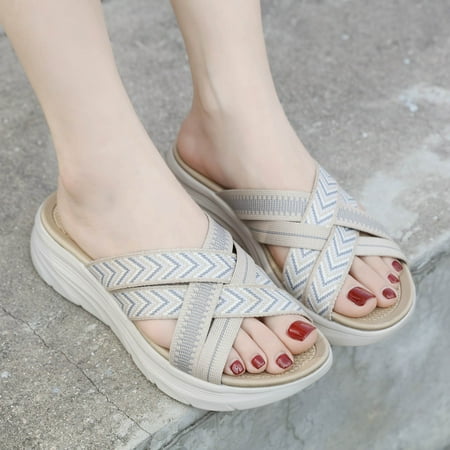 

YOUSNH New Summer Sandals for Women Lightweight Sporty Comfortable Elastic Large Size Thick Soled Slippers Beach Sandals for Woman Beige 6.5(37)