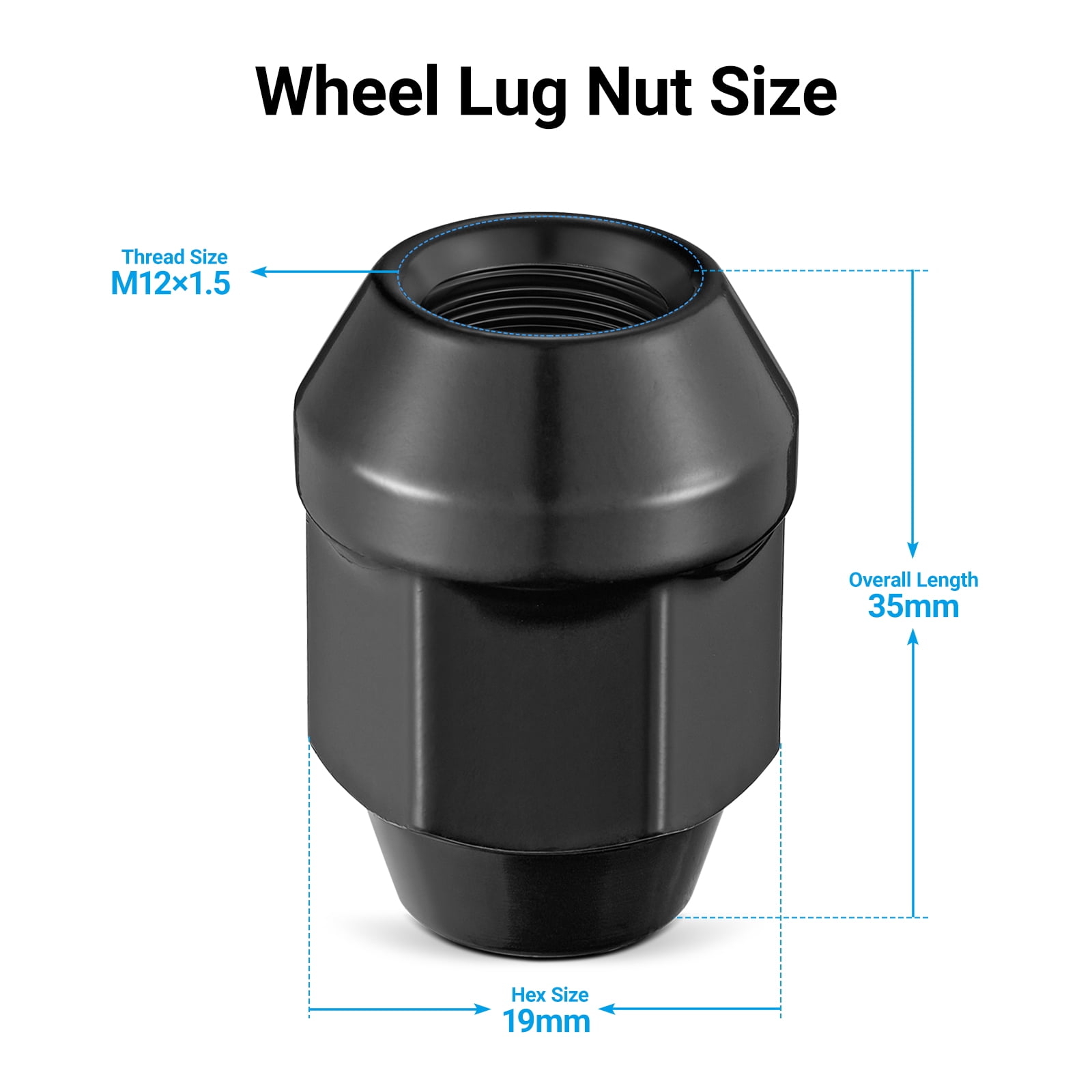 12mmx1.5 Wheel Lug Nuts,20pcs Black M12x1.5 Lug Nuts Closed End Cone Seat Bulge Acorn Lug Nuts 3/4 inch 19mm Hex 1.4 inch 35mm Tall Compatible with Ford Chevy Mazda Buick Chrysler Dodge