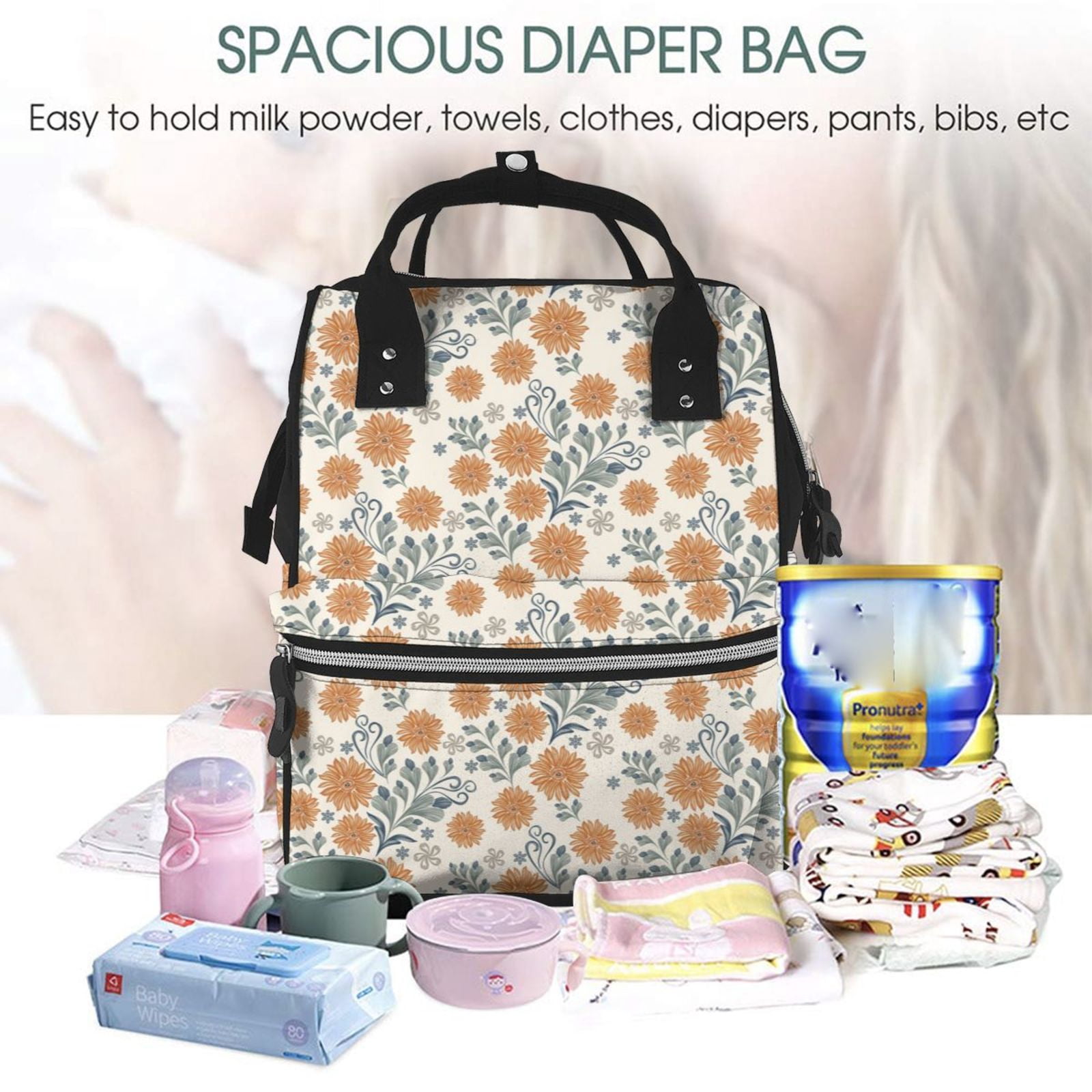 Fuzoiu Sunflowers 5 Print Diaper Bag Backpack,Baby Essentials Travel Tote,Multi function Waterproof Diaper Bag, Travel Essentials Baby Bag - Unisex