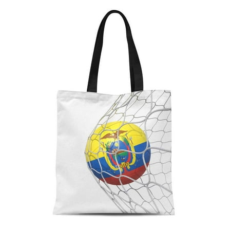 ASHLEIGH Canvas Tote Bag Ecuador Ecuadorian Flag Soccer Ball Inside the Net Reusable Shoulder Grocery Shopping Bags (Best Ecuadorian Soccer Player)
