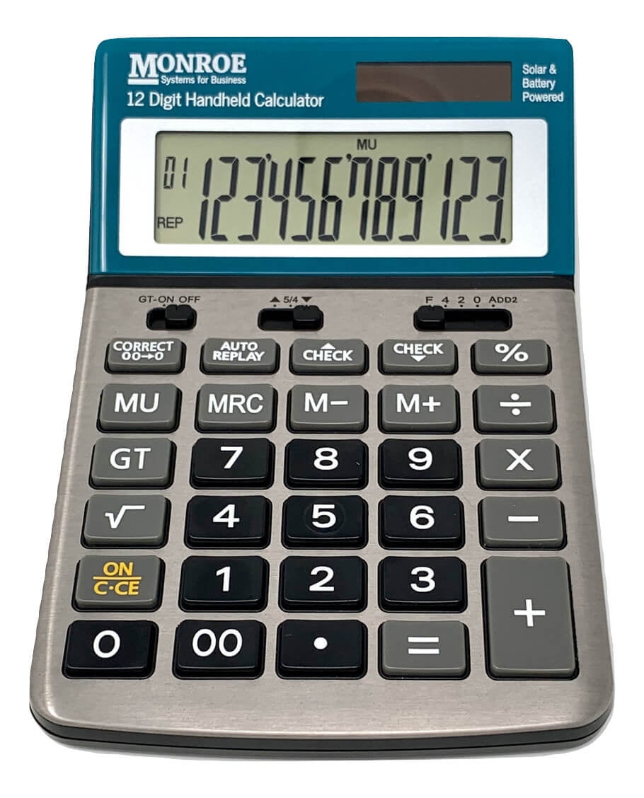 Monroe 12-Digit Handheld Calculator with Check and Correct Functionality