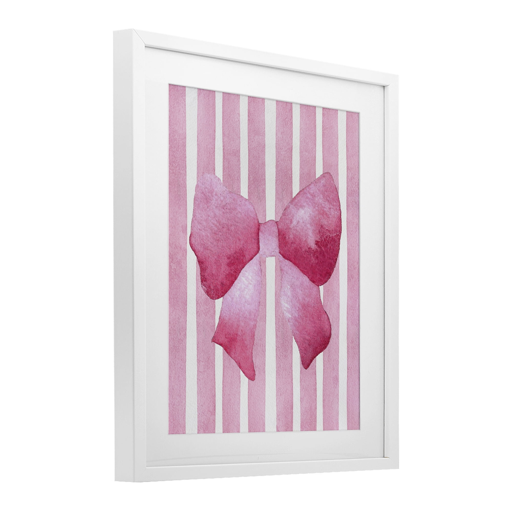 Stupell Industries Chic Bow on Pink Stripes White Framed Print Under Glass, design by Camila Juncos