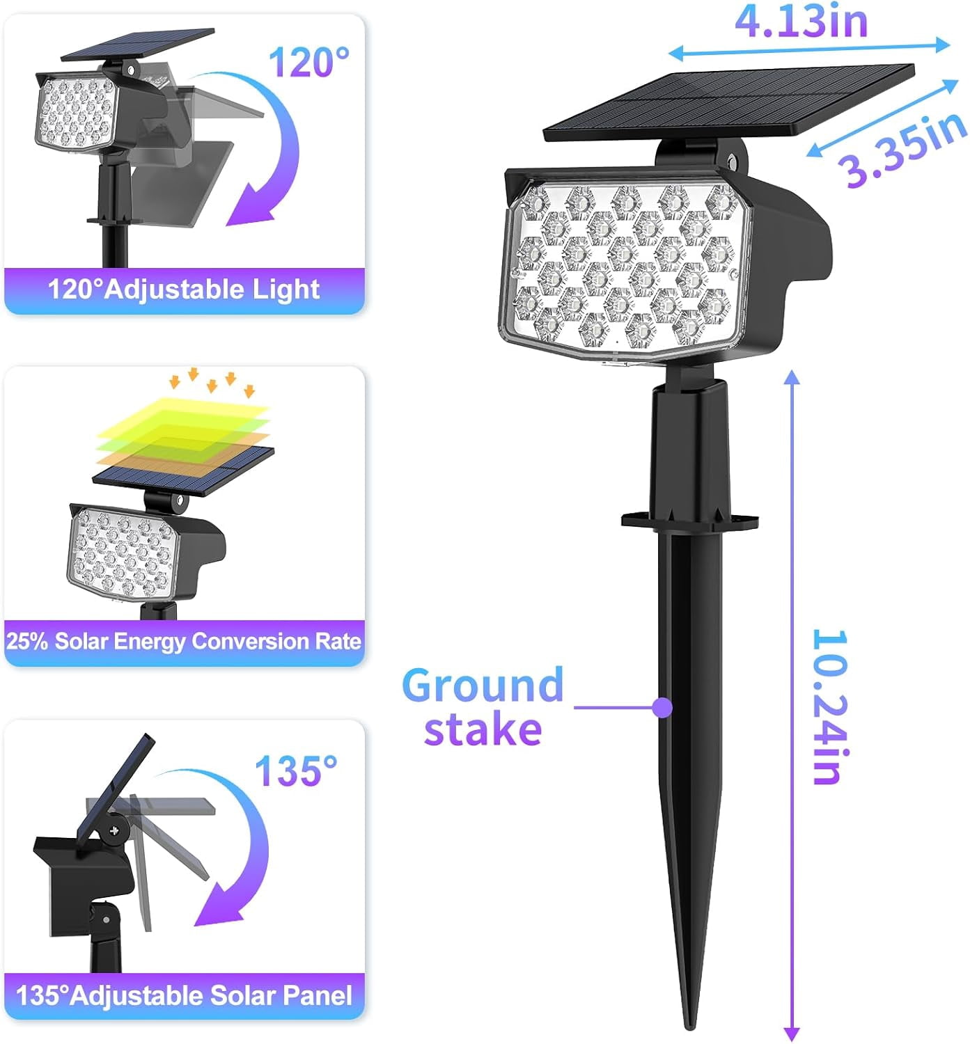 Solar Lights RGB Outdoor, 2 Pack RGB Landscape Solar Spotlights with 9 Modes, Waterproof for Garden, Yard, Driveway, Patio Decor