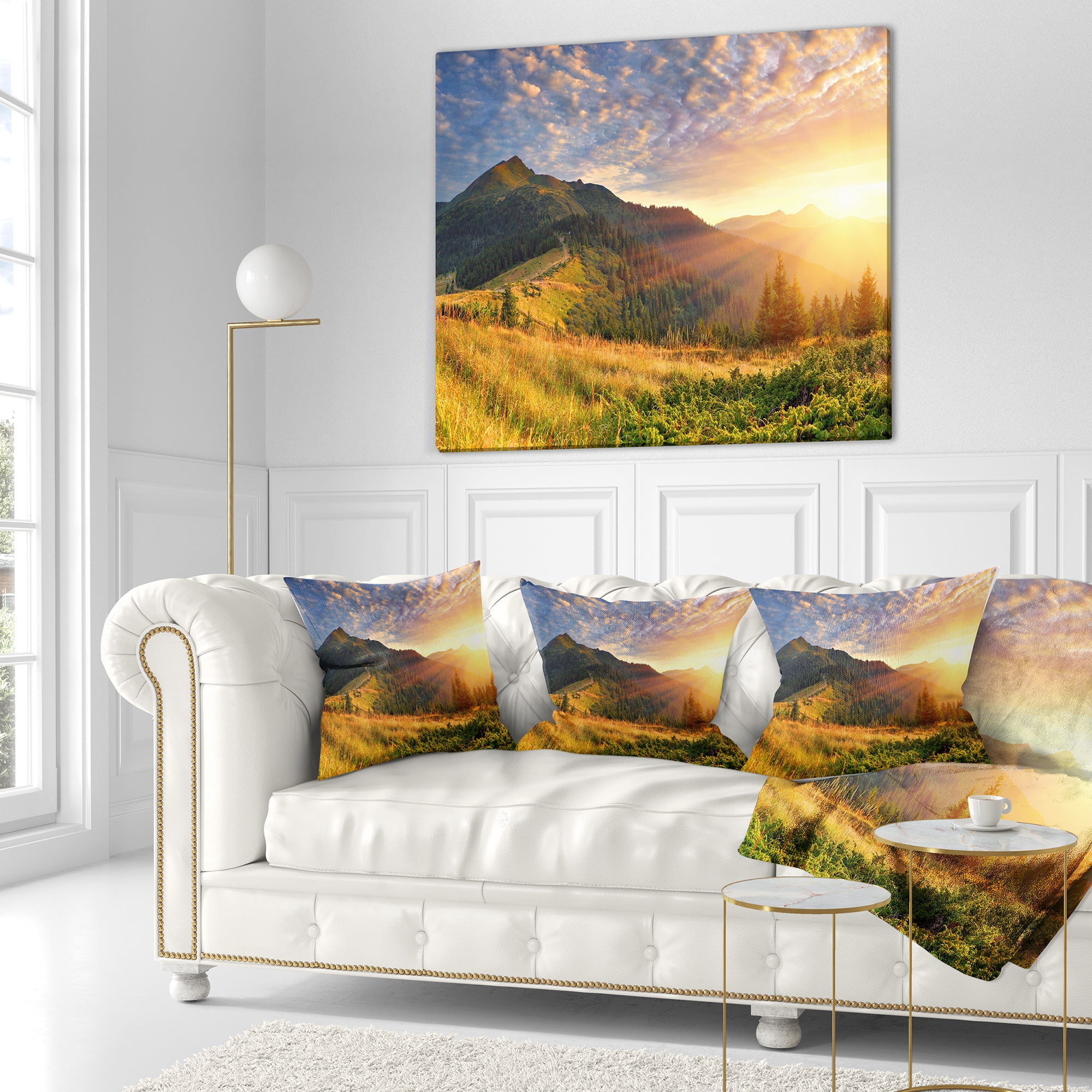 Designart Summer Sunrise Under Thick Clouds - Landscape Photography Throw Pillow - 16x16