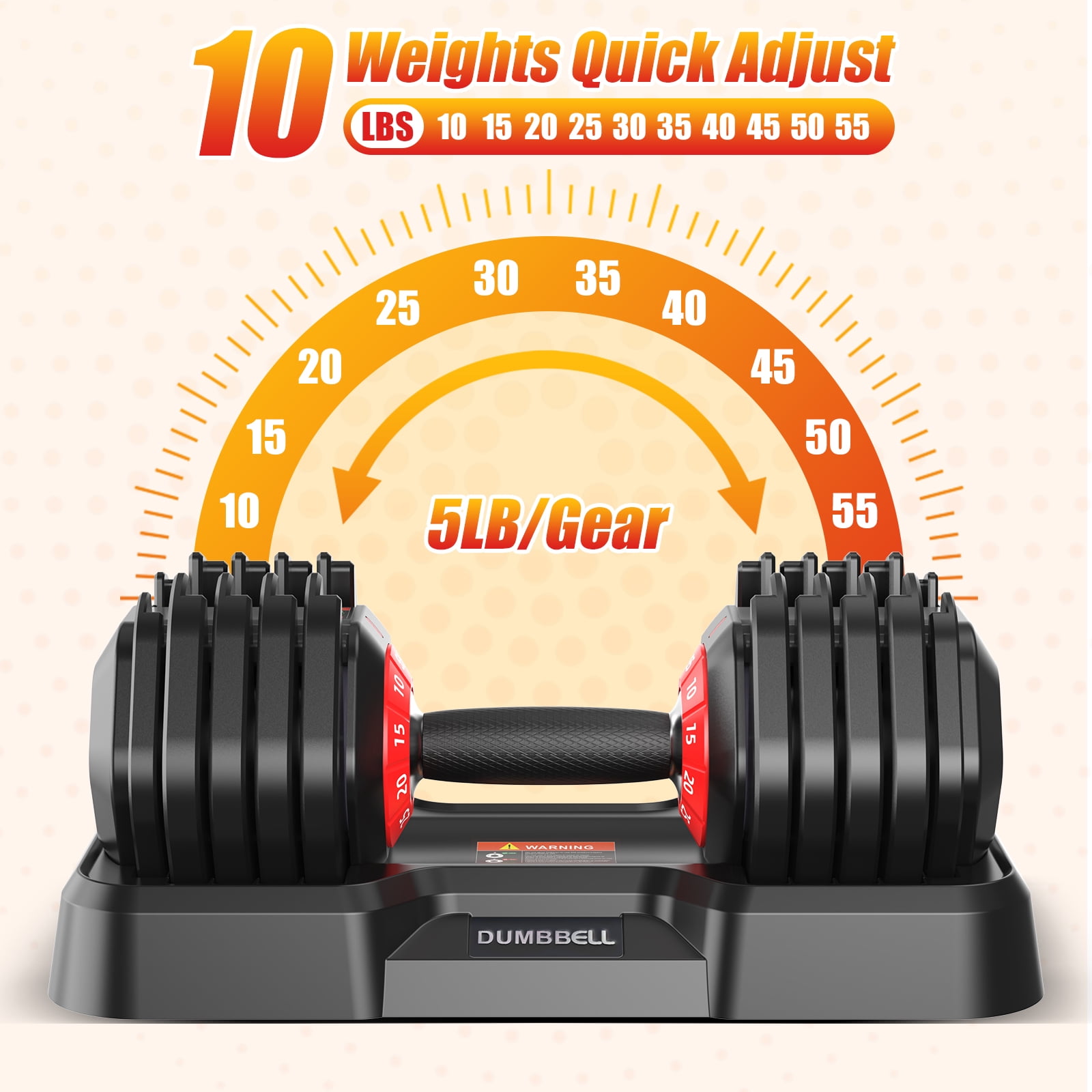 Hiaso 55lb 5-in-1 Adjustable Dumbbell Set Plates & Rack-Space-Saving Free Weights for Home Gym, Full Body Workout for Women & Men