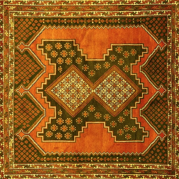 Ahgly Company Indoor Square Persian Yellow Traditional Area Rugs, 5' Square