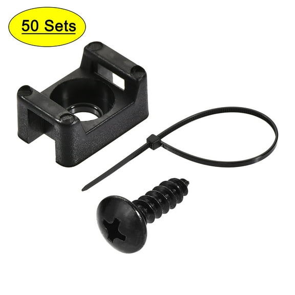 14.6mm x 10mm x 6.85mm Nylon Cable Fasten Clips with Screws and Ties Black 50 Set