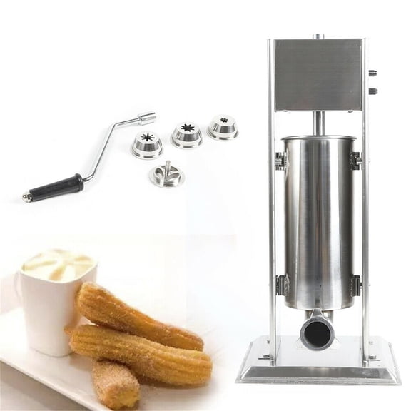 Heavy Duty Manual Churros Machine, 5L/1.3Gal Commercial Churros Maker with 4pcs Nozzles Stainless Steel Manual Churros Making Tool for Restaurant Donuts (Vertical Type)