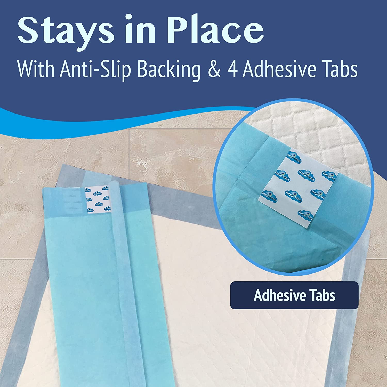 Happy Nites Dog Pee Pads - XL Puppy Pads with Leak-Proof Protection & Adhesive Tags for Pet Training