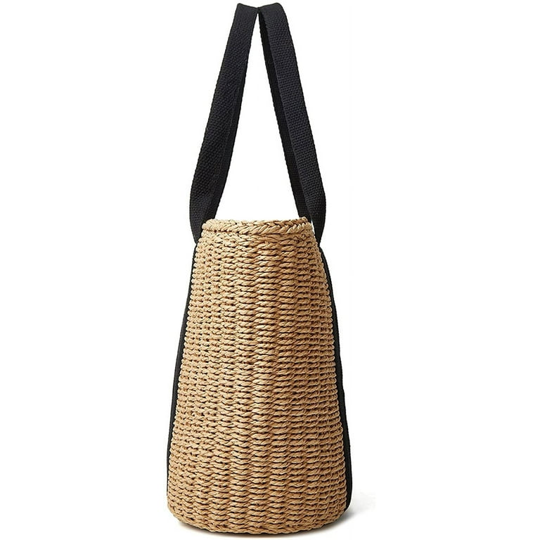 Straw Tote Bag for Women Summer, Large Straw Beach Tote Bag for Travel  Vacation, Straw Shoulder Bag with Zipper and Lining,Casual Straw Shoulder  Bags