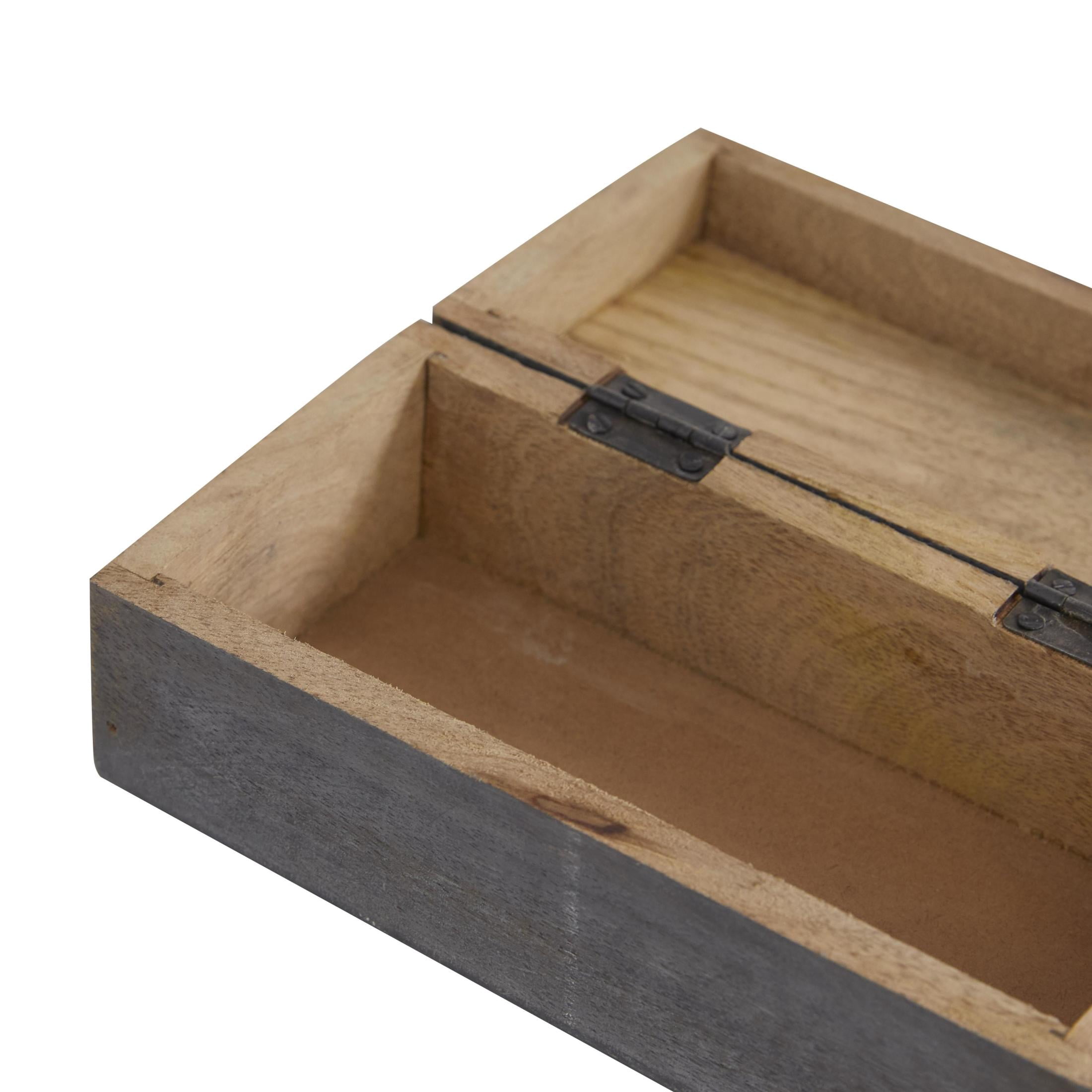 DecMode Floral Gray Wood Decorative Box with Hinged Lid, 3 Count