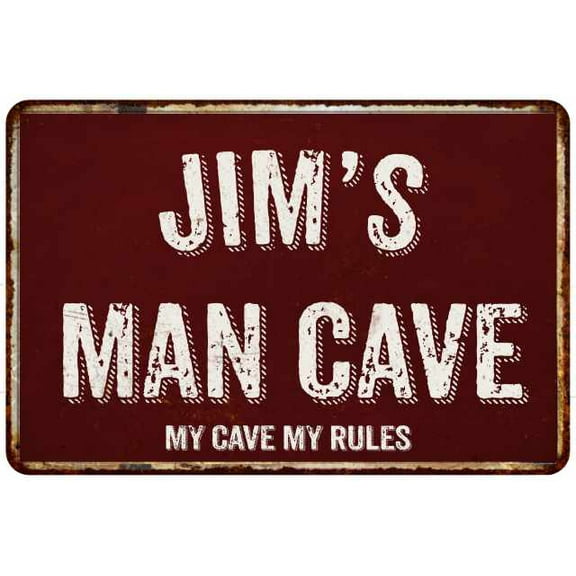 JIM'S Man Cave Red Grunge Sign Metal 8x12 Decor 208120003014