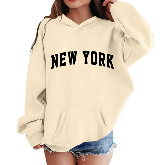 WOYY Toddler Girls New York Hoodie Letter Print Hooded Pullover Sweatshirt, Sizes 3-4T