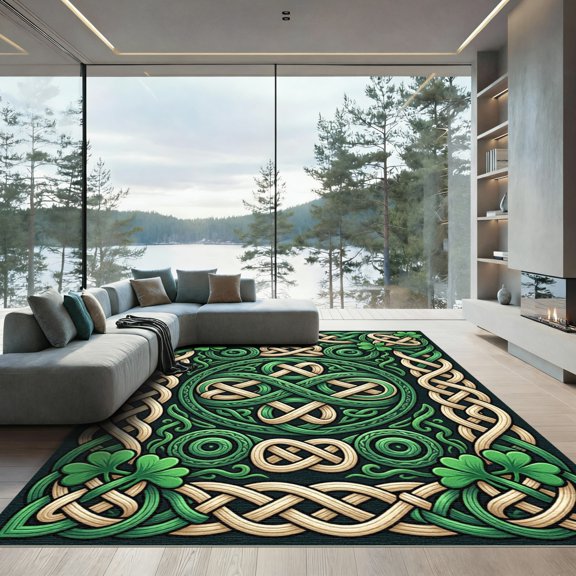 ODIKA 4' x 6' Machine Washable Non-Slip Area Rug, traditional geometric High Traffic Rug, Green, 1303267
