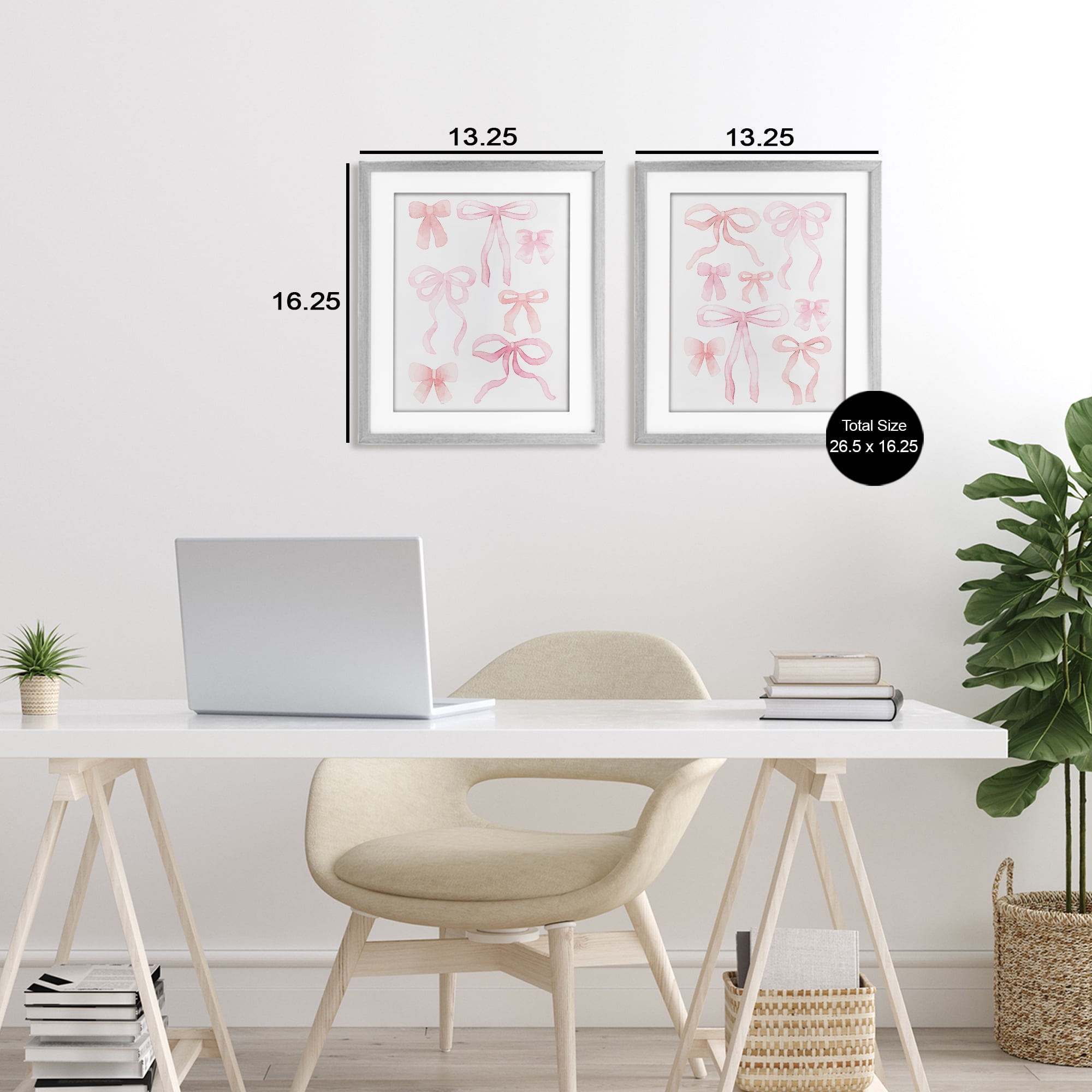 Elegant & Soft Bows 2 Piece Gray Framed Print Under Glass Set, design by Kim Allen