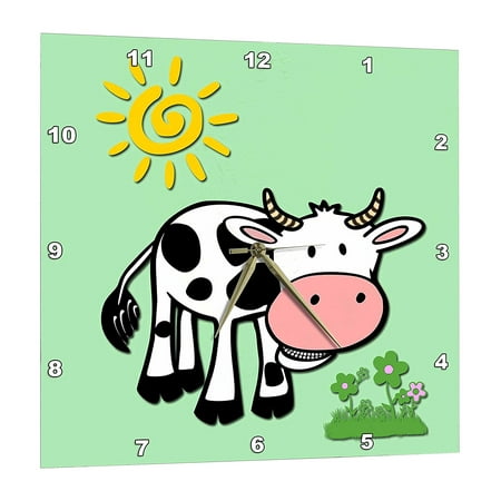 3dRose Cute cow. Light lime. Kids decor. Popular print. Best seller., Wall Clock, 15 by