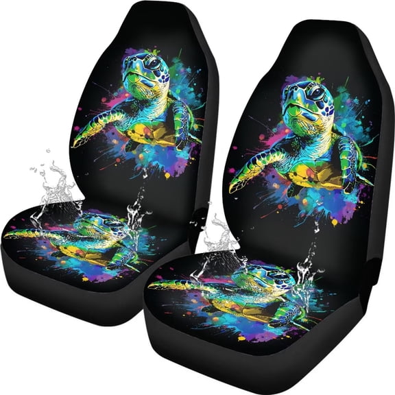 Uorisanigo Green Turtle Car Seat Covers 2 Pcs Car Seat Covers Front Seats Only Waterproof Breathable Easy to Install Anti-Slip Back Fabric Universal Fit for Auto Truck Van SUV