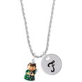 thumbnail image 1 of Delight Jewelry Resin Green Angel Holding Candy Cane Silvertone Script Initial Disc - F - Charm Necklace, 20"+3", 1 of 4