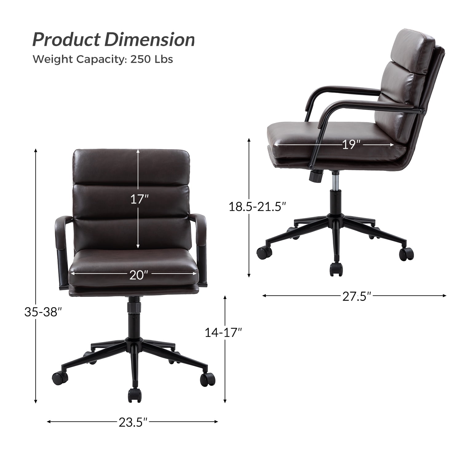 Ergonomic Office Chair Faux Leather Desk Chair Executive Swivel with High Back and Padded Cushion Brown