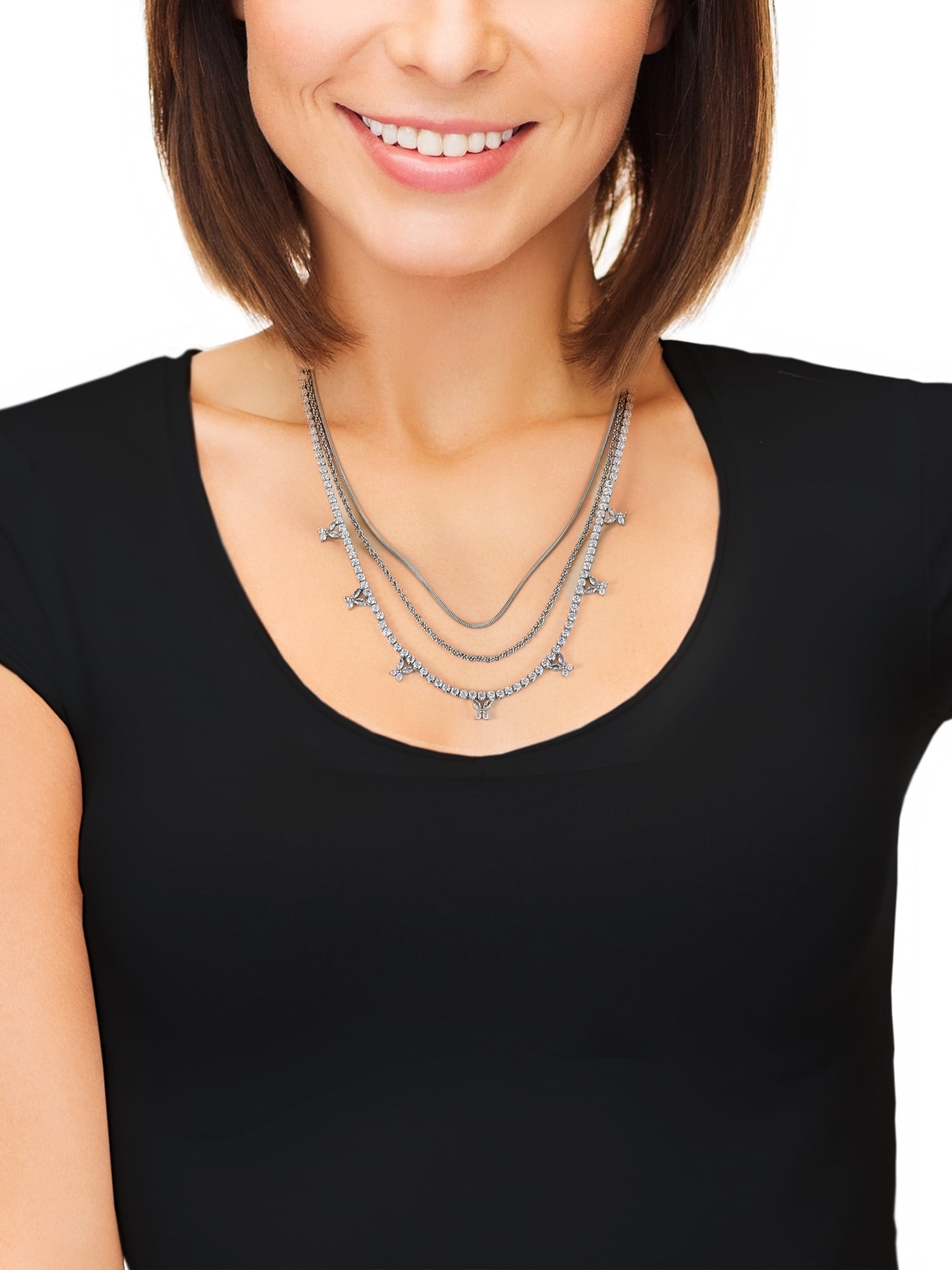 Believe by Brilliance Fine Silver Plated Triple Layer Necklace, 1 Piece