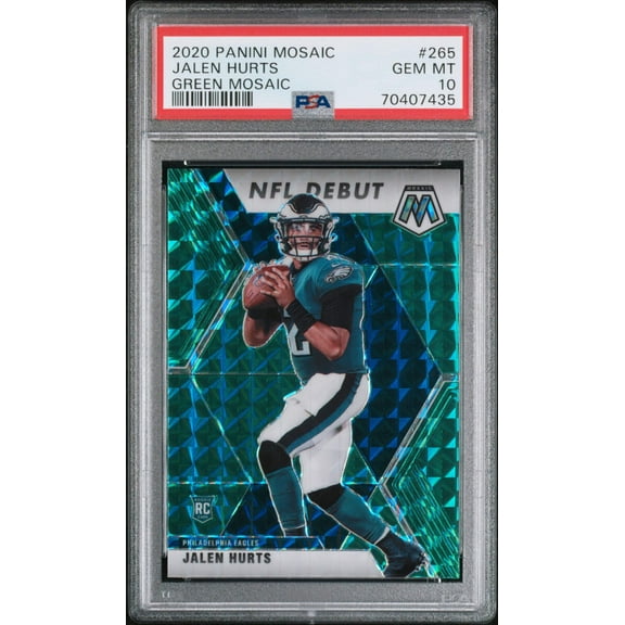 Graded 2020 Panini Mosaic Jalen Hurts #265 Green Mosaic Rookie RC Football Card PSA 10 Gem Mint