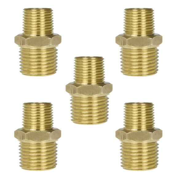 5 Pack 3/8" x 1/4" Male NPTF Pipe Reducing Hex Nipple Solid Brass Pipe Fitting