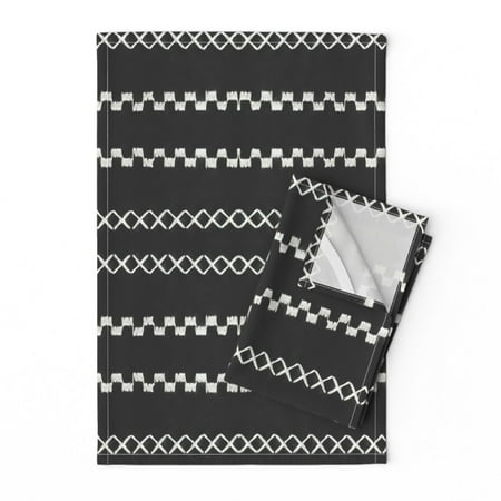 

Printed Tea Towel Linen Cotton Canvas - Mud Cloth Pattern African Geometric Stripes Black Tribal Kitchen Stripe White Charcoal Mudcloth Gray Print Decorative Kitchen Towel by Spoonflower