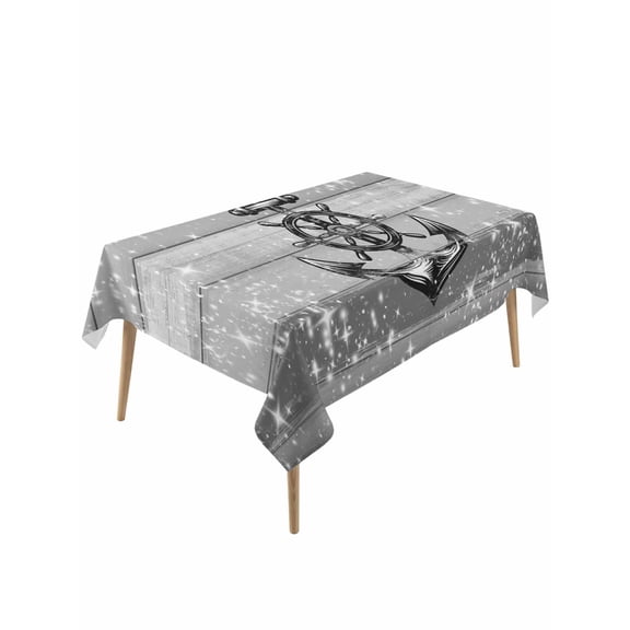 Nautical Anchor Table Cloth, Waterproof Tablecloth for Rectangle Tables, Rudder Stars Retro Black Grey Wooden Grain Reusable Washable Fabric Table Cover for Restaurant Kitchen Dining Tables 60"x120"