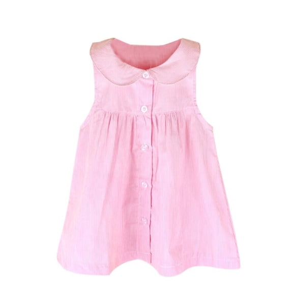 Coerni Toddler Baby Girls Summer Dress Collared Sleeveless Causal Sundress Button Down Dress Striped Solid Color Dresses