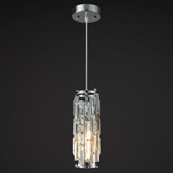 ADISUN Pendant Lights Kitchen Island Modern Pendant Lamp Crystal Lampshade E26 Socket Pendant Lighting Fixture for Kitchen Island Bedroom, Chrome