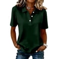thumbnail image 2 of DENGDENG Womens Cotton Polo Shirts Summer Button Down Loose Fit V Neck Short Sleeve Tops Golf Tennis Sports Casual T Shirts,L,#03 Dark Green, 2 of 6
