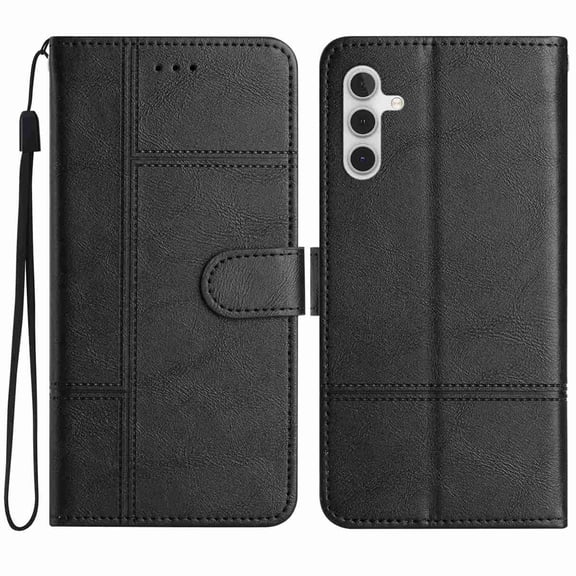 for Samsung Galaxy A17 5G Wallet Case, Rugged PU Leather Phone Cover with 2 Card Slots & Cash Pocket & Wrist Strap & Kickstand Shockproof Soft TPU Protective Case, Black