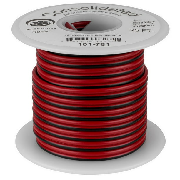 Consolidated 18 AWG 2conductor Power Speaker Wire 25 ft. (Red/Black