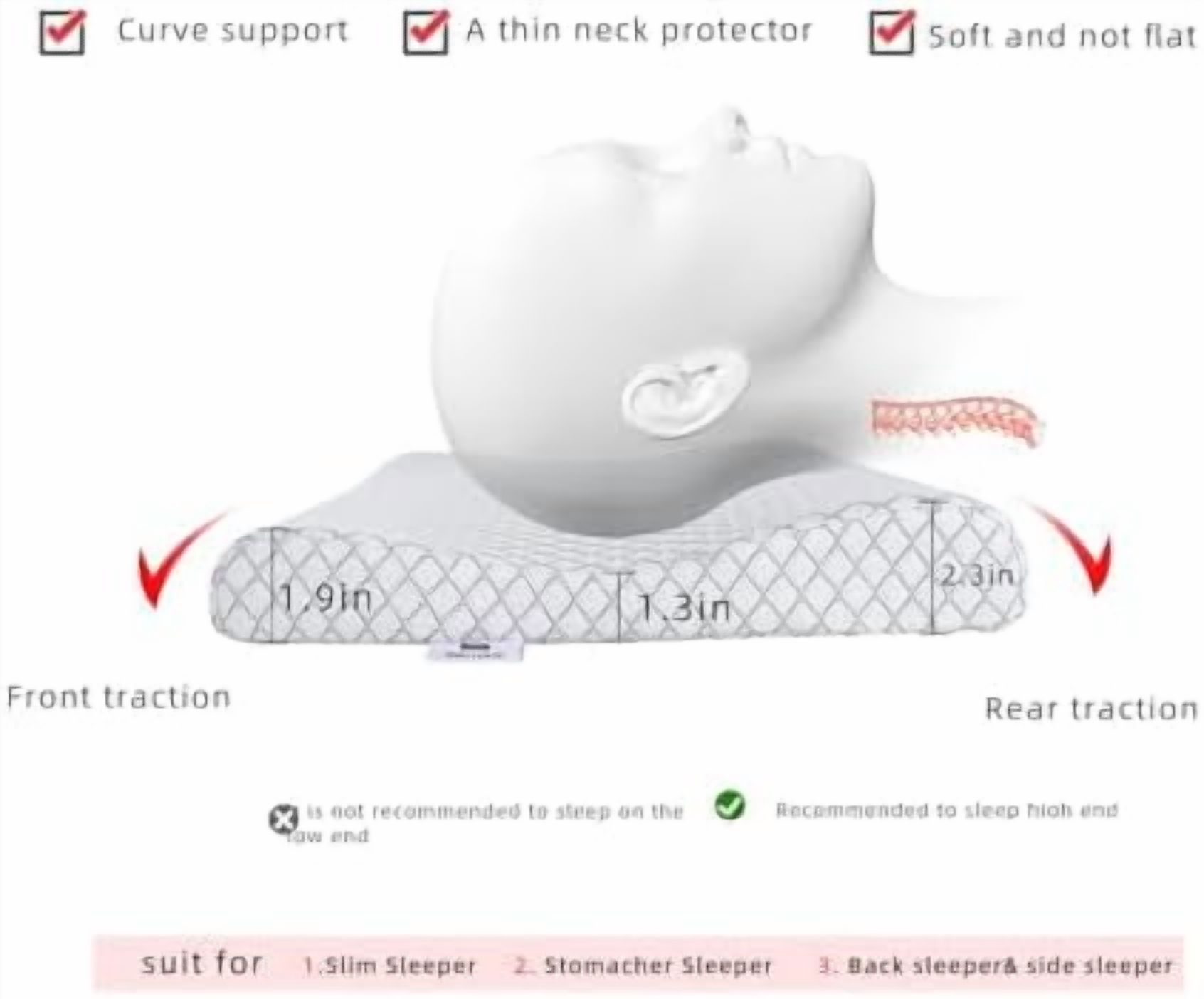 Slim Sleeper-Ultra Thin Memory Foam Pillow for Sleeping,Thin & Low Cervical Profile,Ultra Firm, for Neck Pain,Stomacher, Back and Side Sleeper, (White, 23.6x13.7x2.4/1.9 inch)