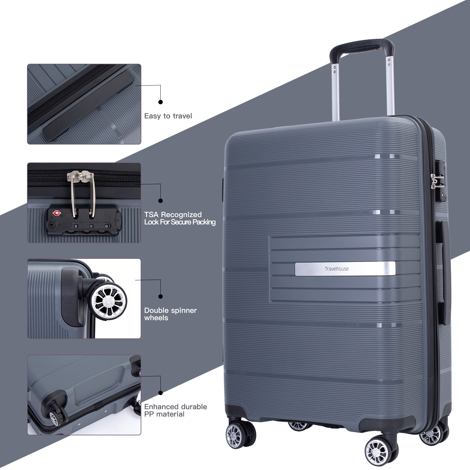 Tripcomp 3Piece Rolling Hardshell Luggage Set with Spinner Wheels, TSA Lock, Durable 20”, 24”, 28” P(图5)