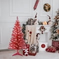 thumbnail image 2 of Mayhihi 4ft Lighted Red Christmas Tree with 50 Warm White Lights, Small Tinsel Artificial Holiday Tree for Indoor Spaces, 2 of 7