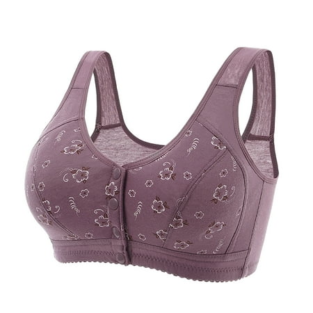 YEJIMAN Mothers Day  New Printing Front Buckle Underwear Ladies Soft Cotton Vest Models Bra Big Yards Without Ring Underwear Female  Purple Womens Underwear  Cotton Plus Size Underwear For Women