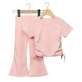 thumbnail image 2 of LUOGENLI Little Girl Outfits Summer 4th of July Girls Clothes Summer Solid Knit Short Sleeve T Shirt Tee Flare Pants Set Toddler Bell Bottoms Outfit Girls Summer Outfits Size 6-9 Months 9-10 Years, 2 of 8