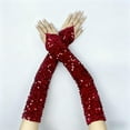 thumbnail image 1 of Gants Rouges Mitaines Paillettes Gants Longs en Velours Manches de Bras Gants de Mariage pour Femmes, 1 of 4