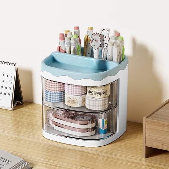 Drawer Storage Box for Desk Organization | Plastic Desktop Organizer | Yellow Blue Pink | 11x11x11.5cm | Multipurpose Office Supplies, Cosmetic & Holder | Sturdy, Easy Clean, Space Saving